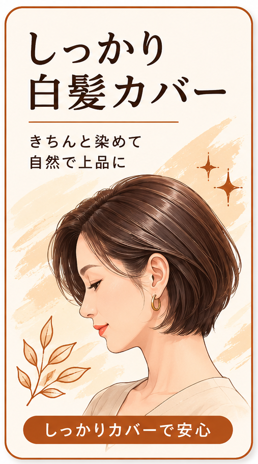 白髪を自然にカバーした大人のヘアスタイル